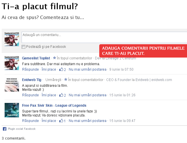 Adauga comentarii la filme pe Facebook.